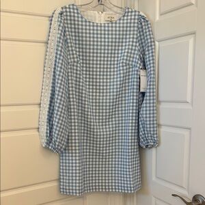 NWT Aura Dress in Blue and White Checkered Pattern